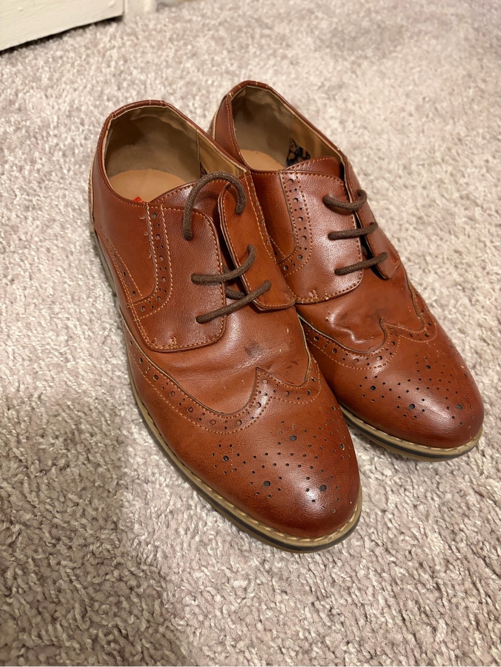 Men's Brown Wingtip Brown Dress Shoes - Classic Brogue Style - Men’s 6/Women’s 7